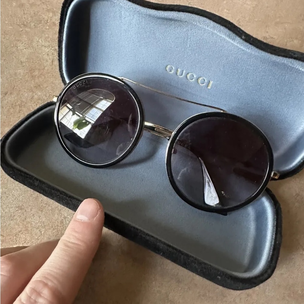 GUCCI GG0061S 001 Gold Black Grey Round Oval Women's 56 mm Sunglasses
